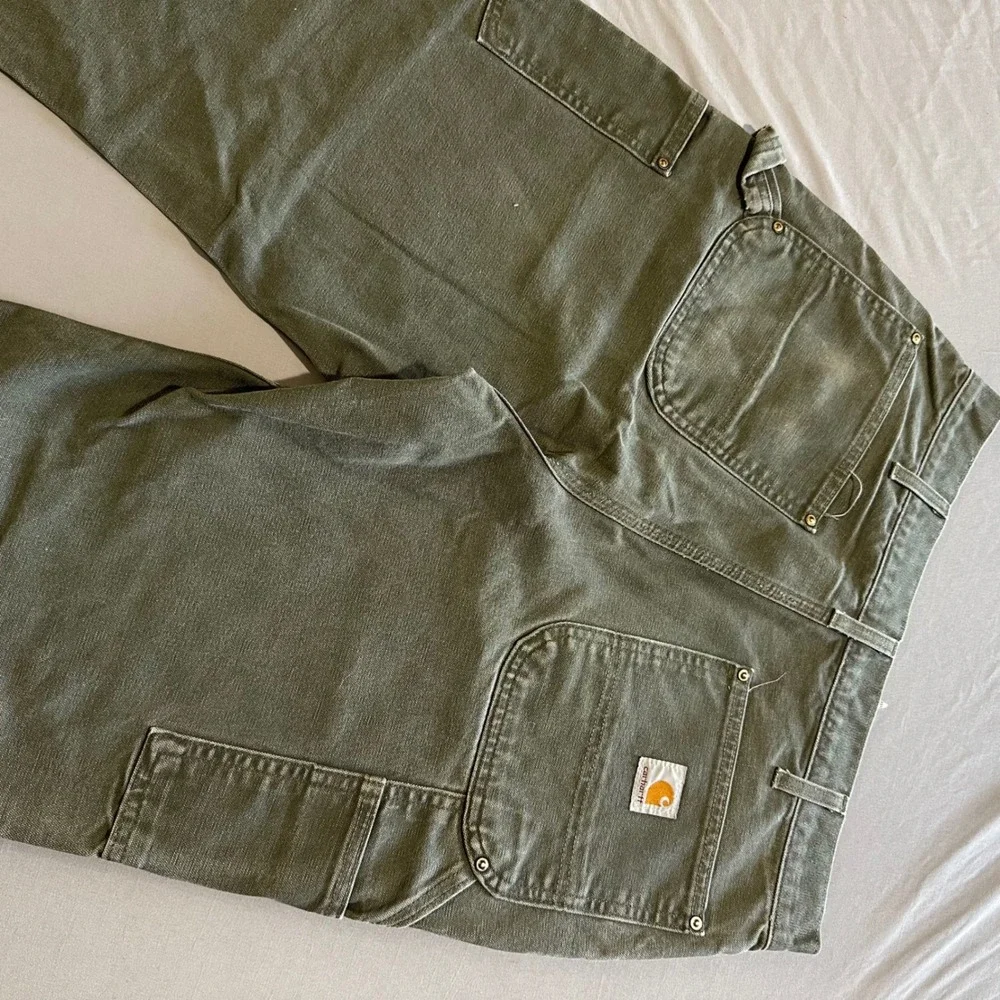 Carhartt B01 Double Knee Pants Mens 34x32 Moss Green Good Distressed USA Made